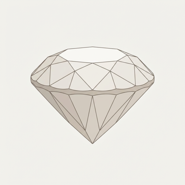 Schematische Darstellung eines facettierten Edelsteins mit Krone, Rundist und Pavillon