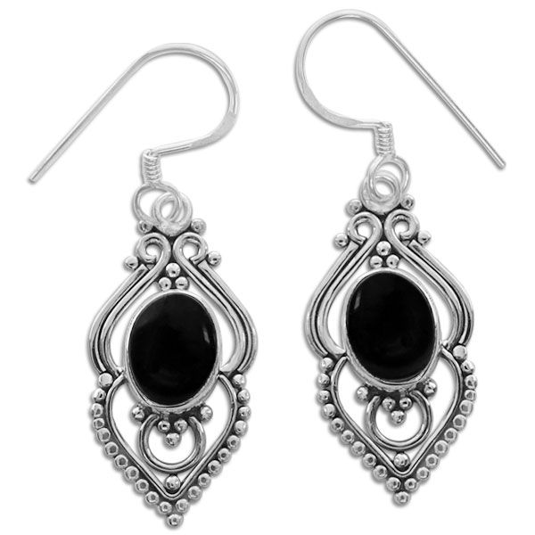 Onyx Ohrringe filigran Boho Design 925 Silber schwarze Edelsteine