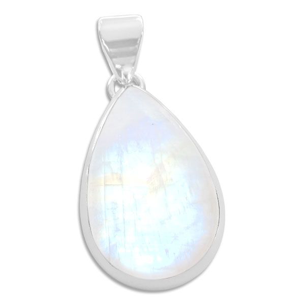 Großer Regenbogen Mondstein Tropfen Anhänger 925 Silber