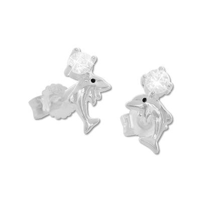 Delfin Ohrringe mit Zirkonia 925 Silber Delphin Ohrstecker