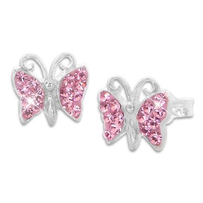 Ohrstecker Schmetterling mit rosa Strass Steinen 925 Silber Ohrringe für Kinder