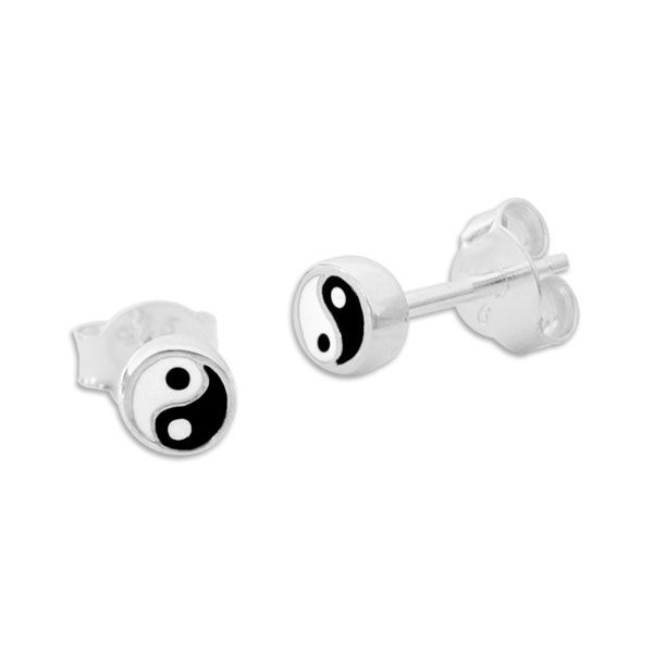 Yin Yang Ohrstecker schwarz und weiß 4 mm 925 Silber