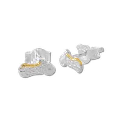 Motorrad Ohrringe bicolor 925 Silber Silberschmuck für Herren