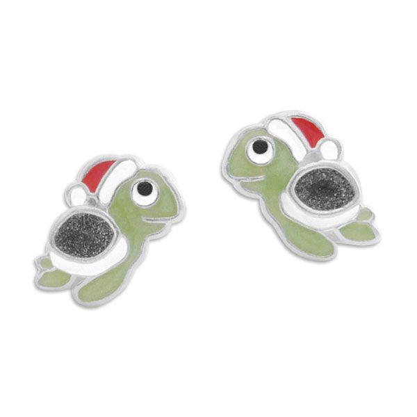 Ohrstecker Ohrringe Schildkröte mit Weihnachtsmütze 925 Silber Geschenk Kinder