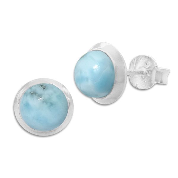 Große runde Larimar Ohrstecker 9 - 10 mm 925 Silber Edelstein Ohrringe