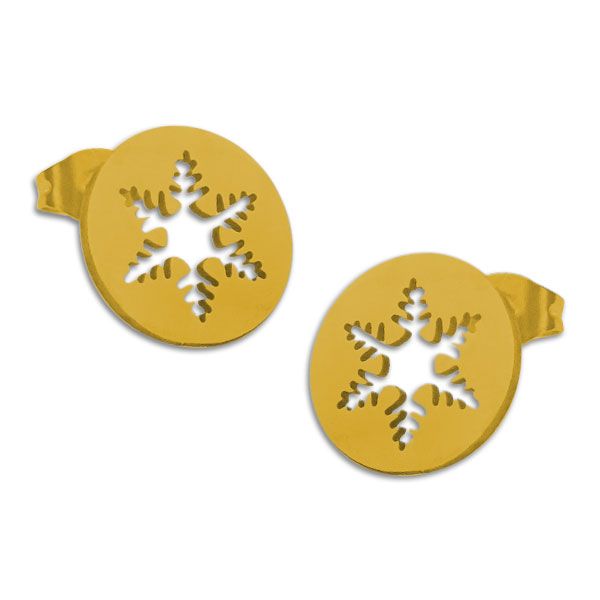 Edelstahl Ohrstecker große Schneeflocke im Kreis goldfarben