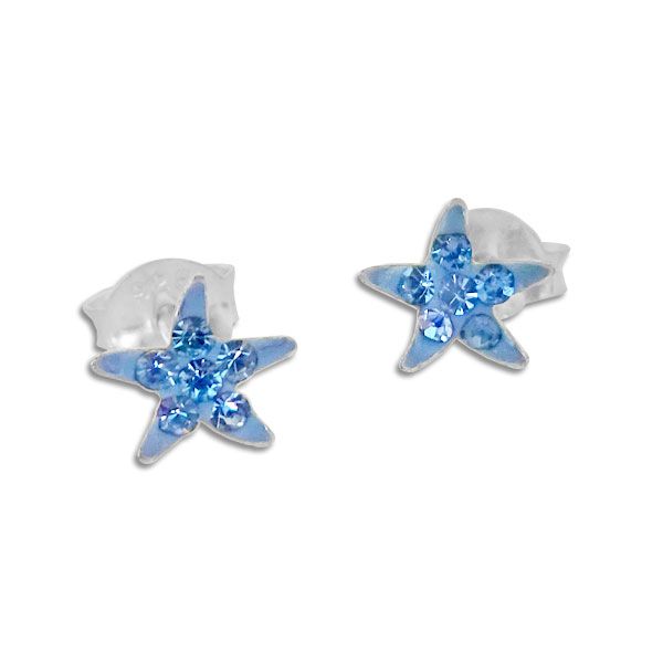Seestern Ohrstecker blau mit Strass 925 Silber Ohrringe mit Kristallen