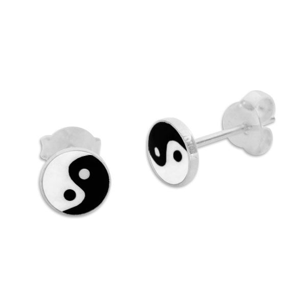 Yin Yang Symbol Ohrringe Ohrstecker rund 6 mm 925 Silber