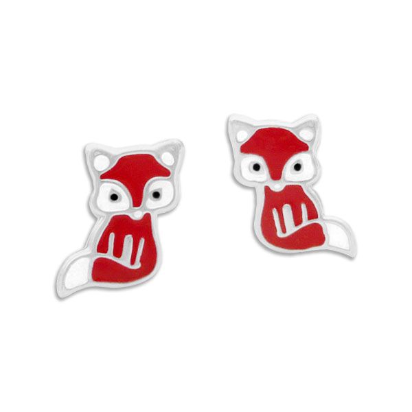 Kinder Ohrstecker Fuchs rot lackiert 925 Silber Ohrringe Füchse