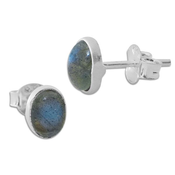Labradorit Ohrstecker oval 925 Silber Edelsteinschmuck Ohrringe