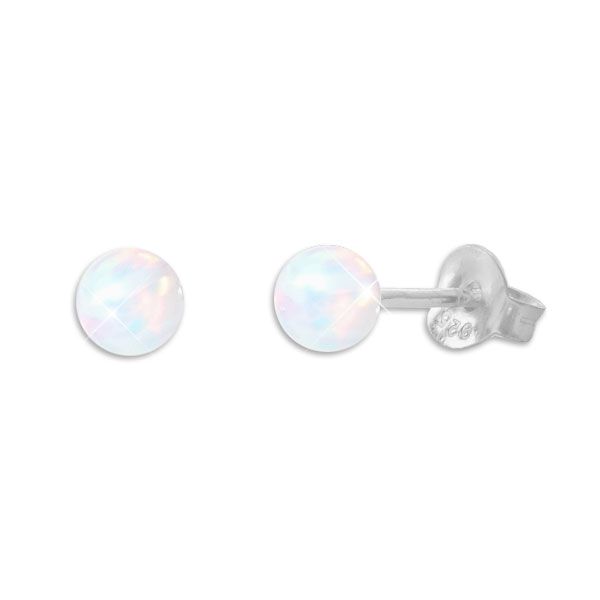 Kleine Opal Kugel Ohrstecker 925 Silber 4 mm weiß