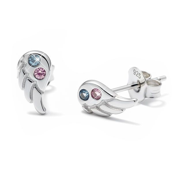 Engelsflügel Ohrstecker mit Kristallen in hellblau und rosa 925 Silber
