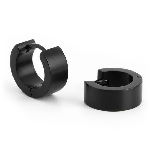 Breite Männer Creolen Edelstahl schwarz mattiert 13 x 6 mm Ohrringe