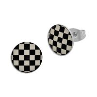 Runde Ohrstecker Schachbrett Muster schwarz cremeweiß 10 mm Edelstahl Runde Ohrstecker Schachbrett Muster schwarz cremeweiß 10 mm Edelstahl
