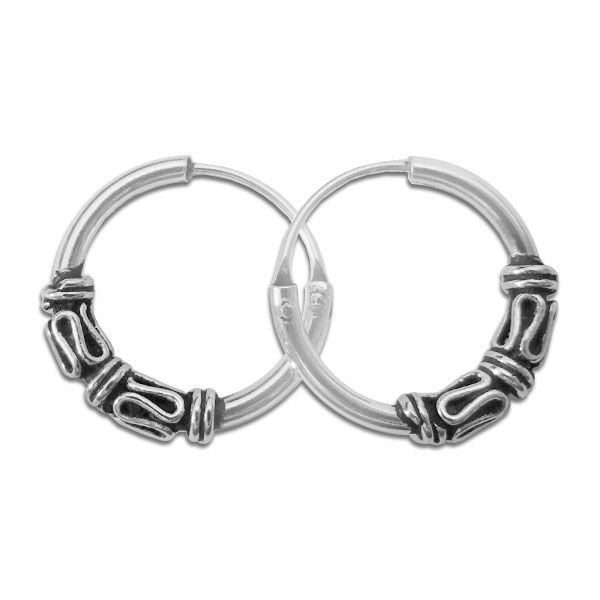 Creolen Bali 925 Silber 14 mm Ohrringe für Herren und Damen