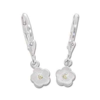 Kinder Ohrringe Blumen mattiert mit Zirkonia olivgrün 925 Silber