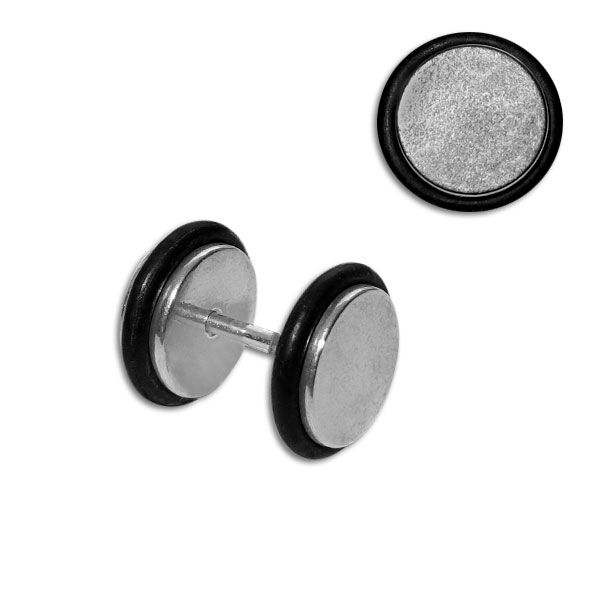 Fake Plug silber / schwarz 10 mm Edelstahl Gummi 1 Stück