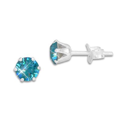 Kristall Ohrstecker aqua türkis rund 5 mm 925 Silber Strass Ohrringe türkisblau