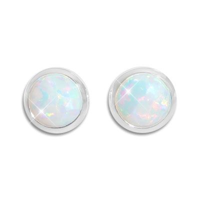 Opal Ohrstecker 8 mm rund 925 Silber Ohrringe mit Opalen