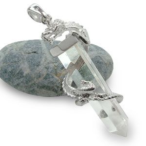 Bergkristall Anhänger mit Drachen 925 Silber Edelsteinanhänger