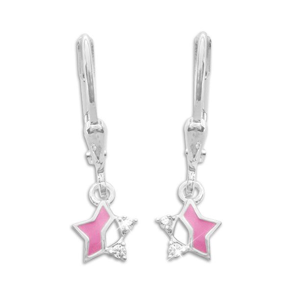 Ohrringe für Kinder mit rosa Stern und Strass Steinen 925 Silber