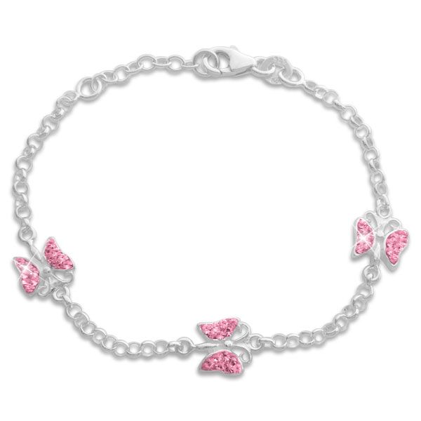 Mädchen Armband Schmetterlinge mit rosa Strass Steinen 925 Silber