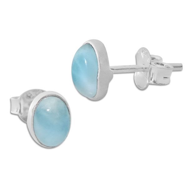 Larimar Ohrstecker oval 925 Silber Edelstein Ohrringe Damen