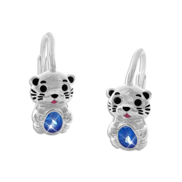 Kinder Ohrringe Otter mit blauen Zirkonia 925 Silber Brisur Seeotter