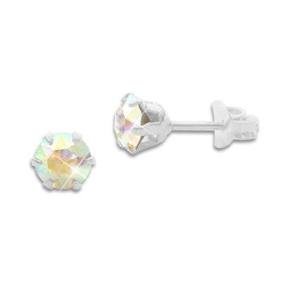 Kristall Ohrstecker bunt rund 5 mm 925 Silber Regenbogen Farbspiel