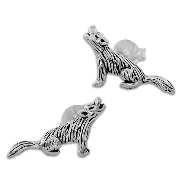 Ohrstecker mit heulenden Wölfen 925 Silber Wolf Ohrringe