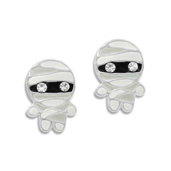 Ohrstecker Mumie mit Strass Augen 925 Silber Halloween