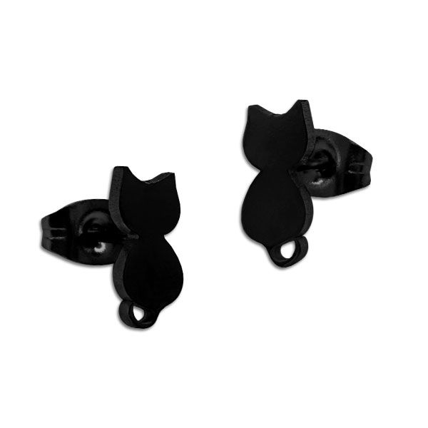 Edelstahl Ohrstecker Katze Ohrringe mit Katzen schwarz