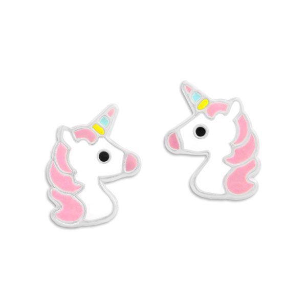 Einhorn Ohrringe rosa Mähne und buntes Horn 925 Silber Mädchen Ohrstecker