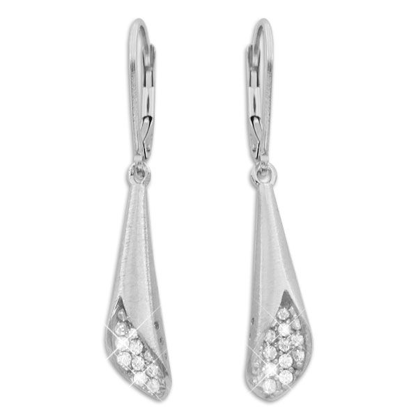 Mattierte Damen Ohrringe Kelch gefüllt mit Zirkonia Strass 925 Silber