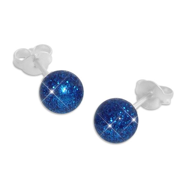 Glitzer Kugel Ohrstecker dunkelblau 6 mm 925 Silber