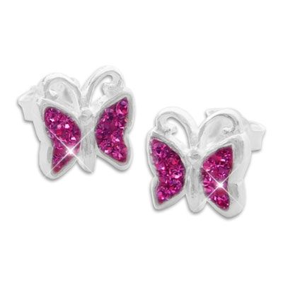 Strass Ohrstecker Schmetterling fuchsia pink 925 Silber