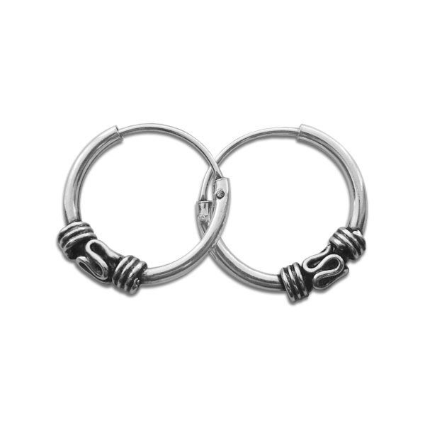 Bali Creolen 925 Silber 12 x 2,5 mm Ohrringe rund