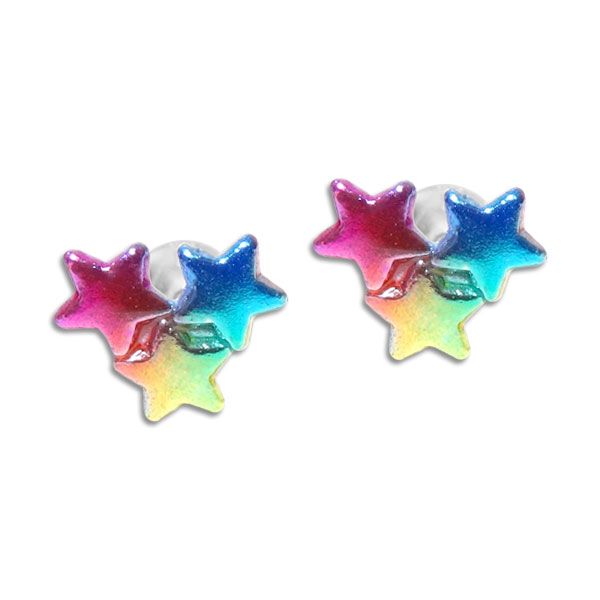 Ohrstecker mit bunten Sternen gelb blau pink 925 Silber Regenbogen Sterne