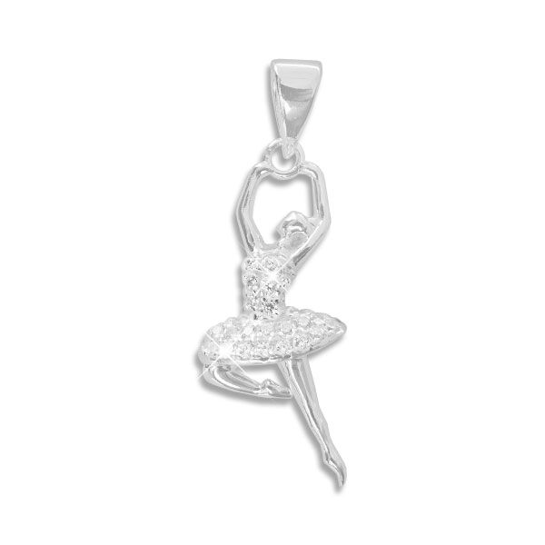 Ballerina Tänzerin Anhänger mit Zirkonia Kleid 20 x 9,5 mm 925 Silber
