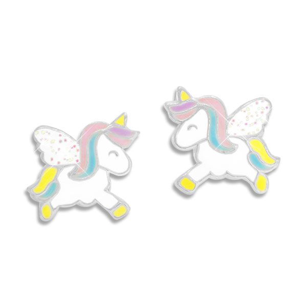 Kinder Ohrringe springendes Einhorn mit Glitzer 925 Silber Ohrstecker Schmuck