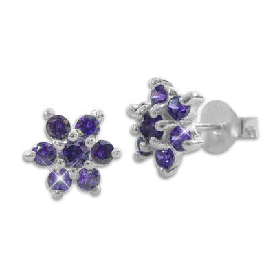 Kinderschmuck Ohrstecker lila Strass Blume 925 Silber