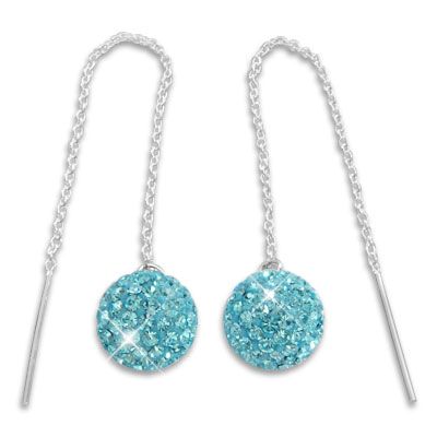 Ohrringe zum Durchziehen mit XXL Kugel 3D hellblaue Strass Kristalle 925 Silber