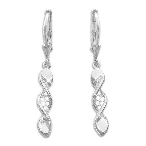 Damen Ohrringe Twist mit Zirkonia glänzend 925 Silber Klapp-Brisur