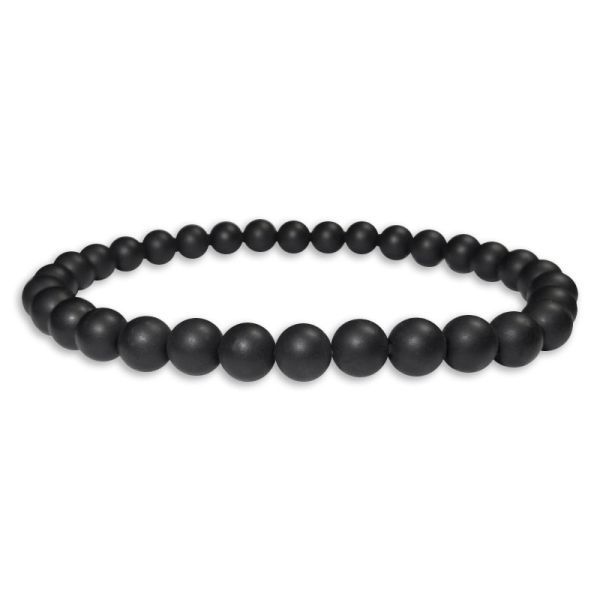 Mattes Onyx Kugel Armband 6 mm 19,5 cm schwarzes Armband Herren Damen