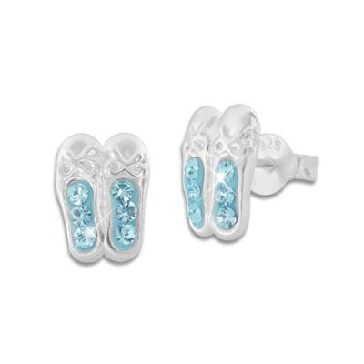 Mädchen Ohrringe Ohrstecker Tanzschuhe aqua blaue Strass Steine 925 Silber