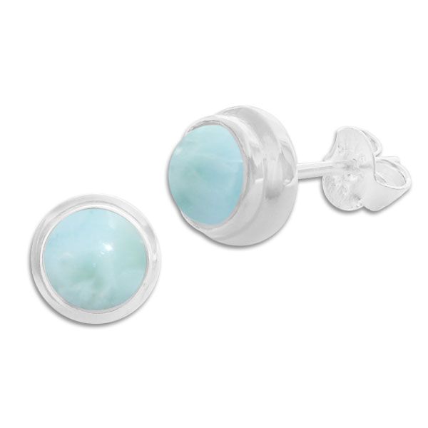 Runde Larimar Ohrstecker Ohrringe mit Doppelrand 8 mm 925 Silber