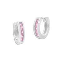 Kinder Creolen mit 5 Zirkonia rosa 11 mm 925 Silber Mädchen Ohrringe Kinder Creolen mit 5 Zirkonia rosa 11 mm 925 Silber Mädchen Ohrringe