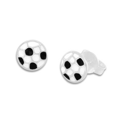 Fußball Ohrstecker lackiert 925 Silber schwarz weiße Ohrringe