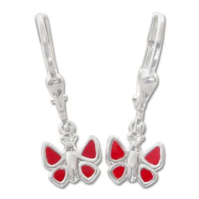 Kinderohrringe mit Schmetterlingen rot 925 Silber Geschenk für Mädchen