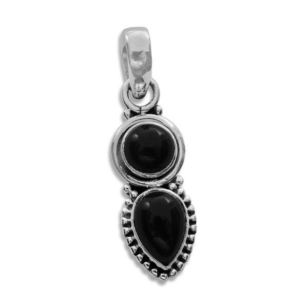 Filigraner Onyx Anhänger mit 2 Steinen 925 Silber Gothicschmuck